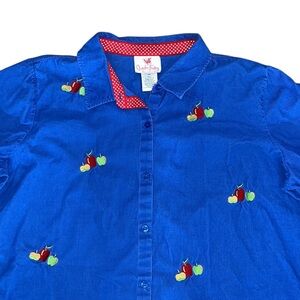 Quacker Factory Blue Corduroy Shirt/Jacket/Shacket ~Apple Embroidered Size 2x